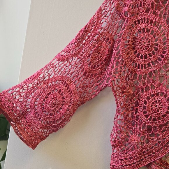 NWT Vintage Zashi Sea Coral Metallic Crochet Cardigan Y2K Cottage Fairy Gypsy Sw - Picture 3 of 10
